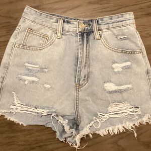 SHEIN Light Wash Distressed Denim Cutoff Shorts